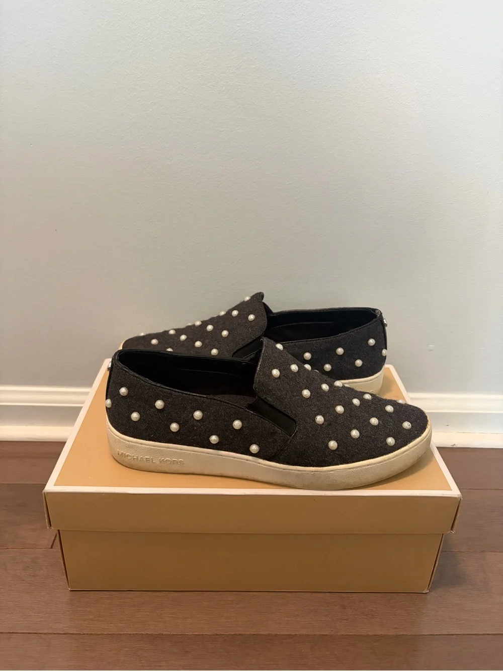 Michael Kors Black Pearl-Studded Slip-On Sneakers